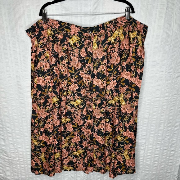 ModCloth Skirt Womens Size 28 Pink Floral Full Button Lined Pleated Causal Boho